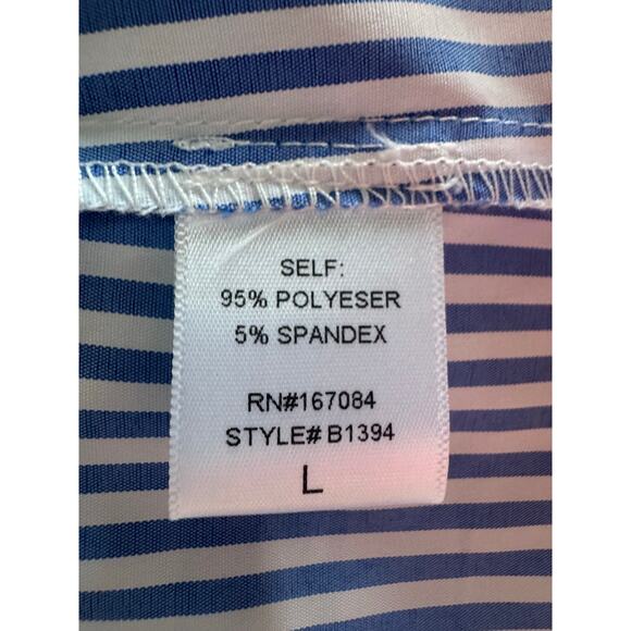 Tuckernuck Blue Stripe Royal Shirt Dress Large button down collar Stretch EUC - Picture 12 of 14